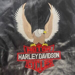 Vintage‎ Embroidered Biker Leather Jacket Eagle Back Moto Y2K Americana